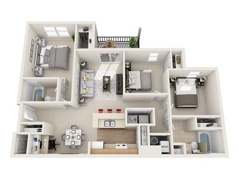 Floor plan for 3 beds, 2 baths, 1118 sqft